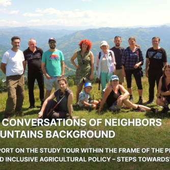 Frank conversations of neighbours on mountains background